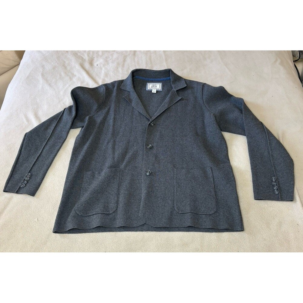 Jos A Bank 1905 Mens Tailored Fit Size L Charcoal Gray Knit Blazer Cardigan